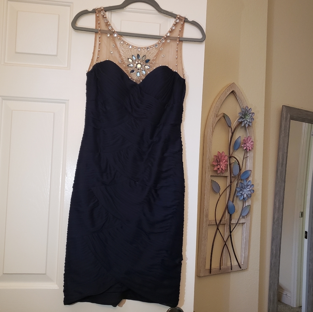 Cache Navy Blue Ruched Dress